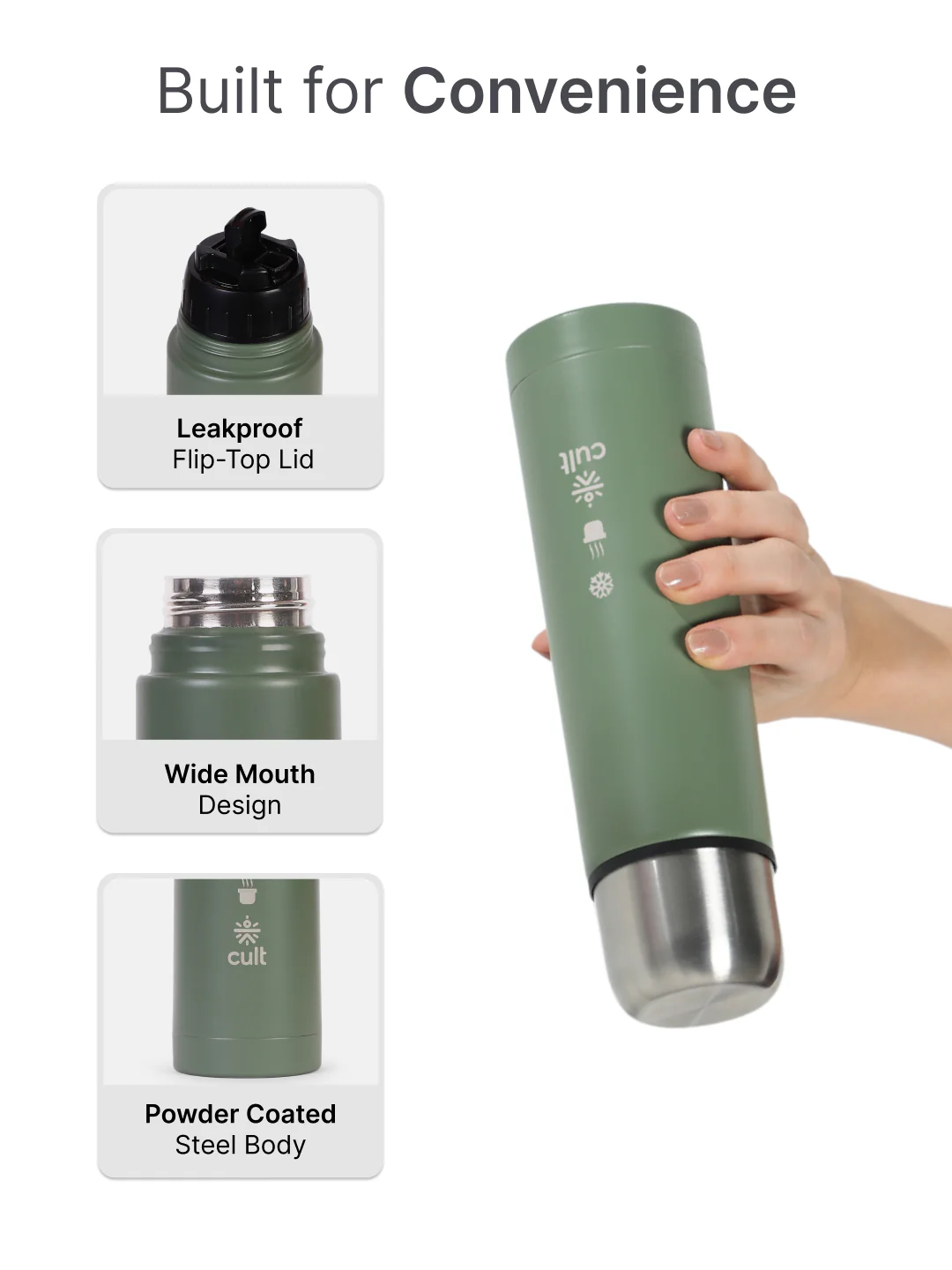 cult Stainless Steel Vacuum Bottle 500 ML Double Wall Insulated Thermos - Image 4