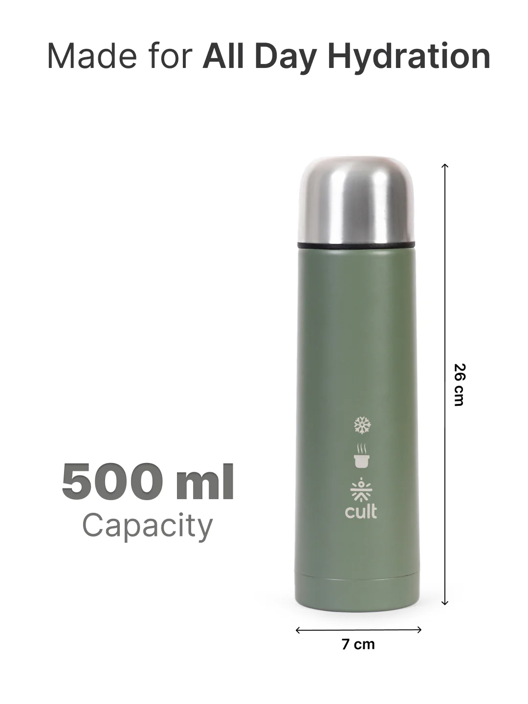 cult Stainless Steel Vacuum Bottle 500 ML Double Wall Insulated Thermos - Image 7