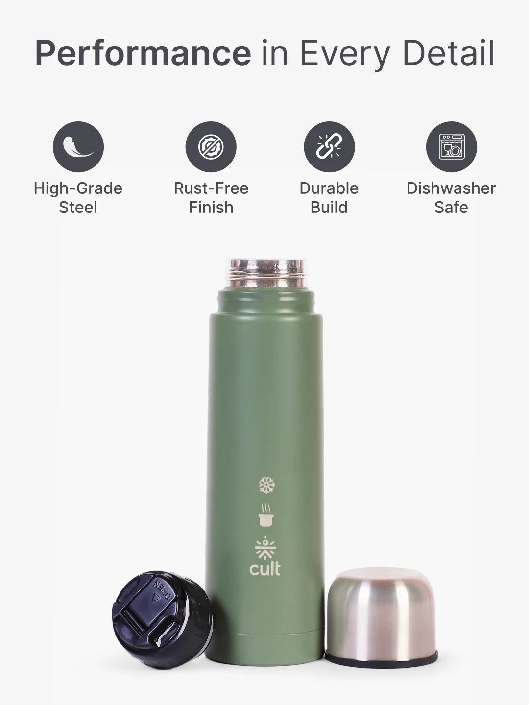 cult Stainless Steel Vacuum Bottle 1000 ML Double Wall Insulated Thermos - Image 3