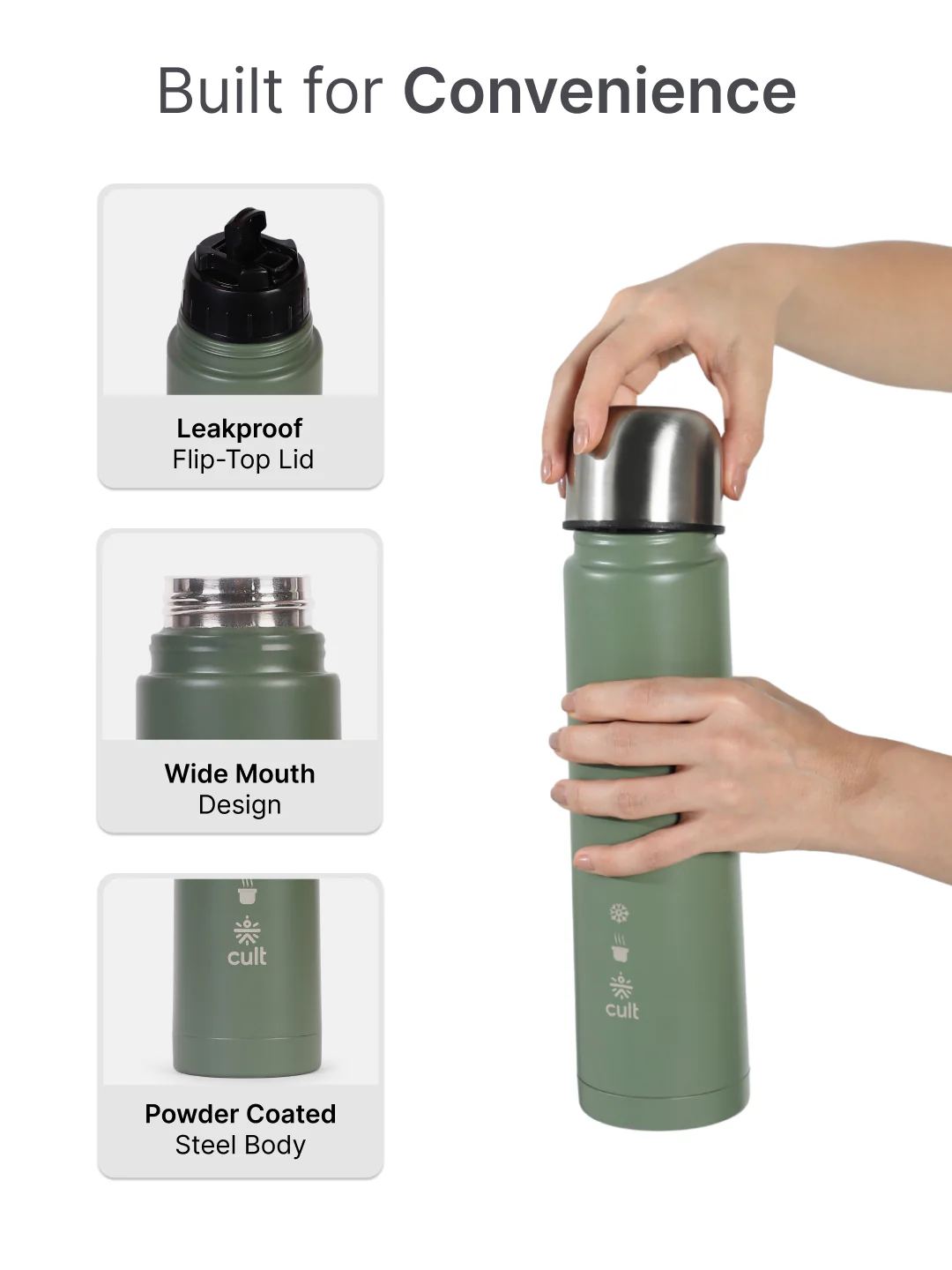 cult Stainless Steel Vacuum Bottle 1000 ML Double Wall Insulated Thermos - Image 4