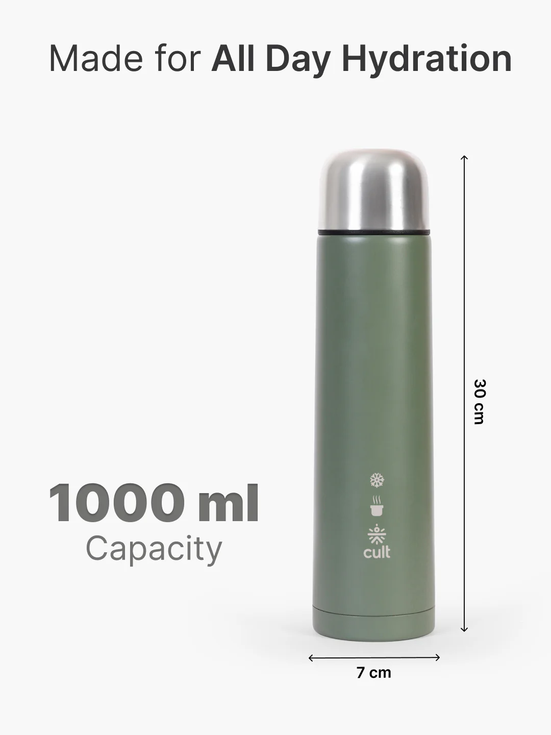 cult Stainless Steel Vacuum Bottle 1000 ML Double Wall Insulated Thermos - Image 7