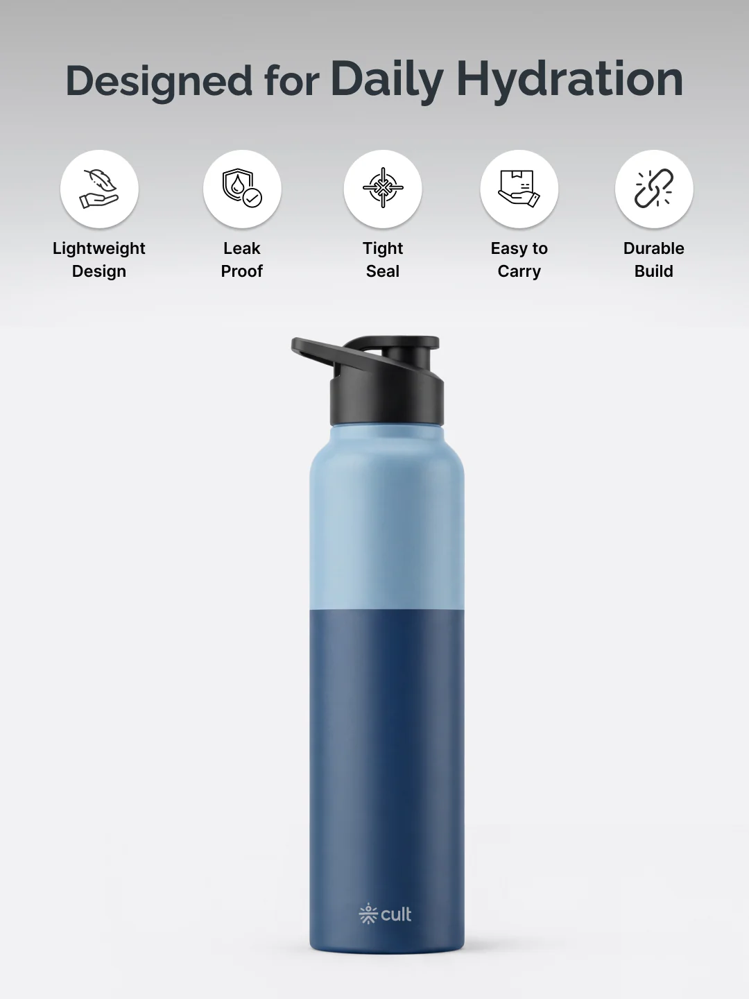 cult Steel Bottle 1Ltr With Sports Cap Dual Blue - Image 3