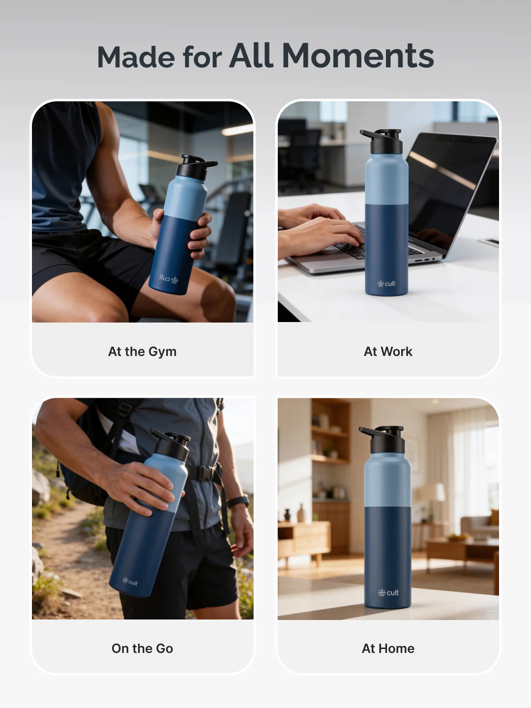 cult Steel Bottle 1Ltr With Sports Cap Dual Blue - Image 6