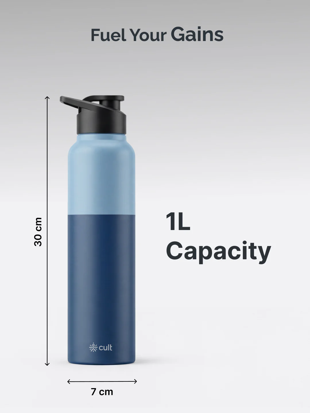 cult Steel Bottle 1Ltr With Sports Cap Dual Blue - Image 7