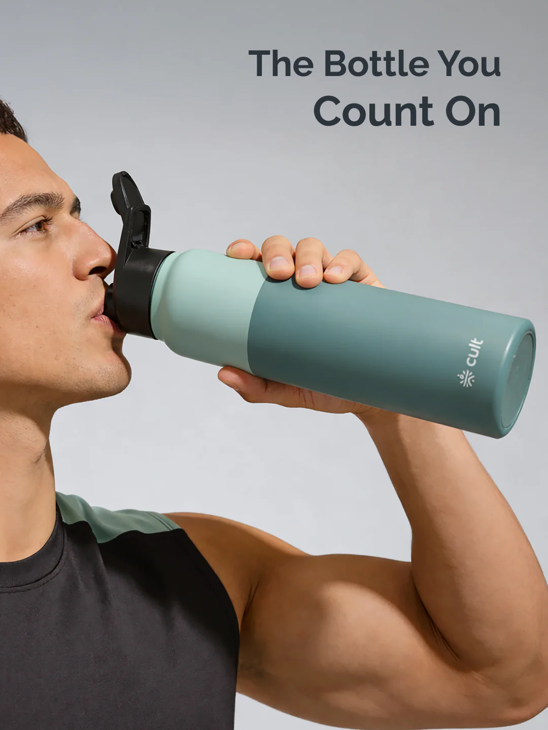 cult Steel Bottle 1Ltr With Sports Cap Dual Green - Image 2
