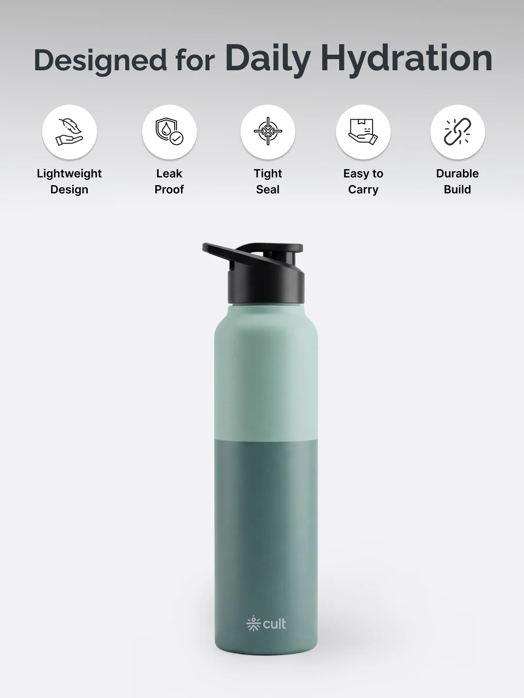 cult Steel Bottle 1Ltr With Sports Cap Dual Green - Image 3