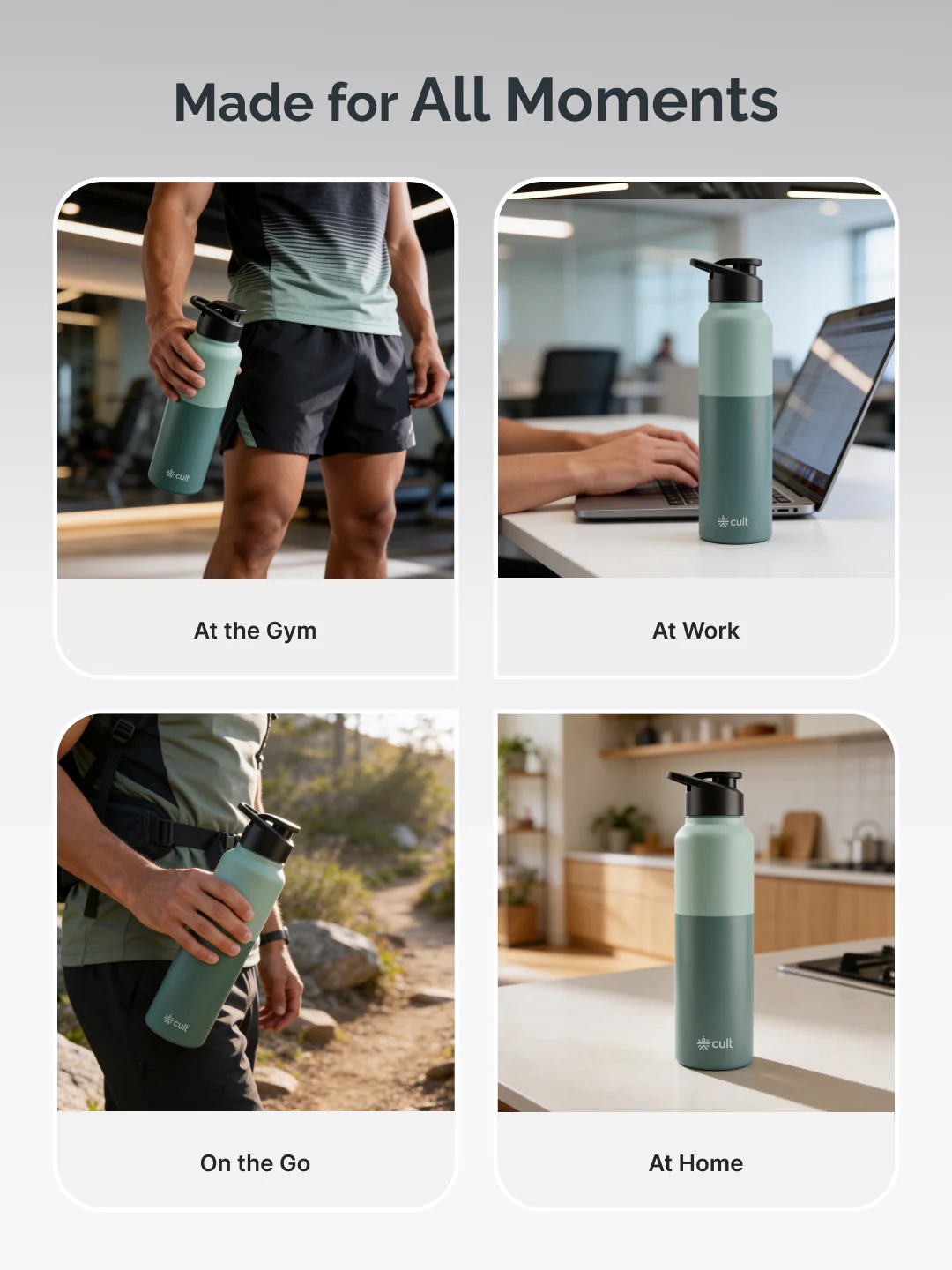 cult Steel Bottle 1Ltr With Sports Cap Dual Green - Image 6