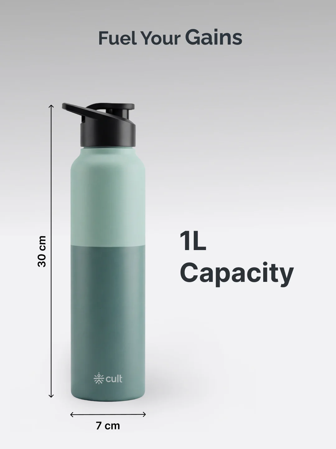 cult Steel Bottle 1Ltr With Sports Cap Dual Green - Image 7