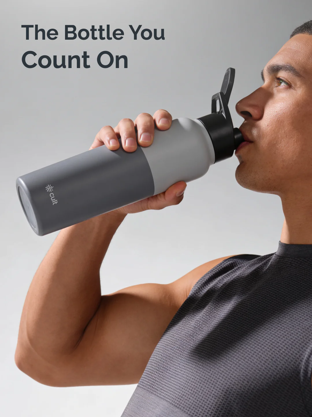 cult Steel Bottle 1Ltr With Sports Cap Dual Grey - Image 2