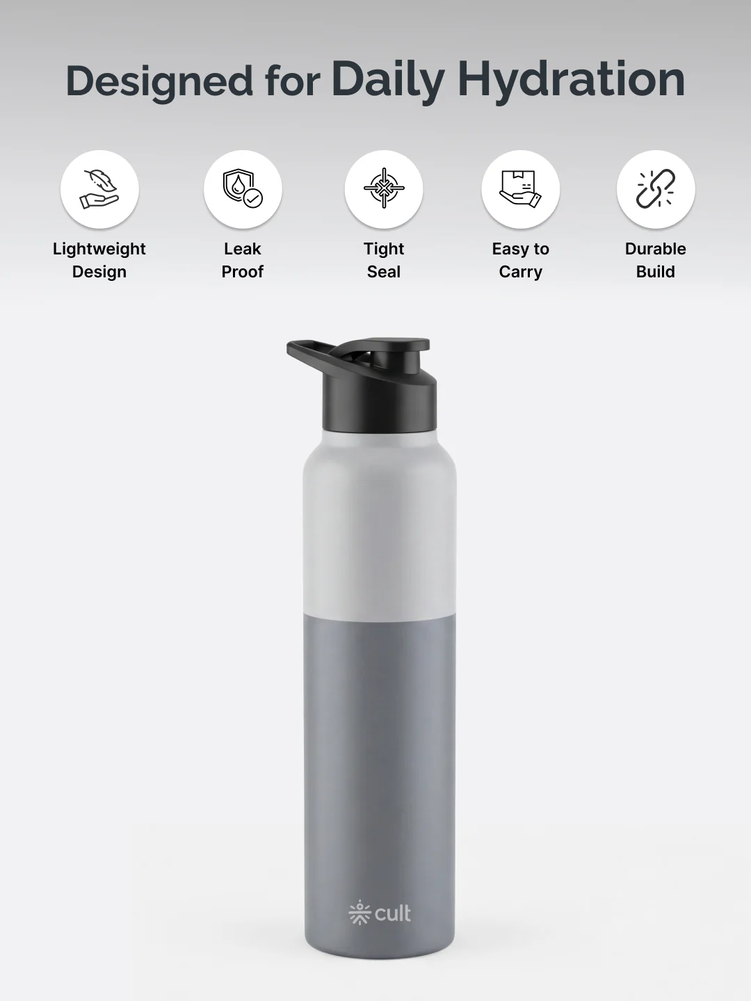 cult Steel Bottle 1Ltr With Sports Cap Dual Grey - Image 3