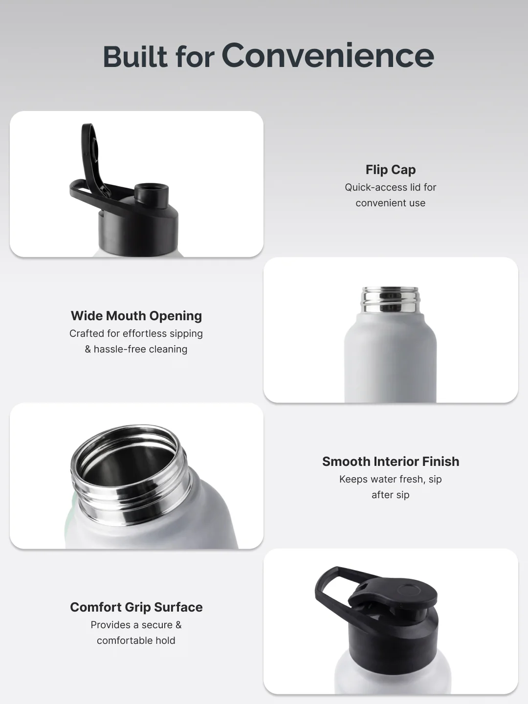 cult Steel Bottle 1Ltr With Sports Cap Dual Grey - Image 5