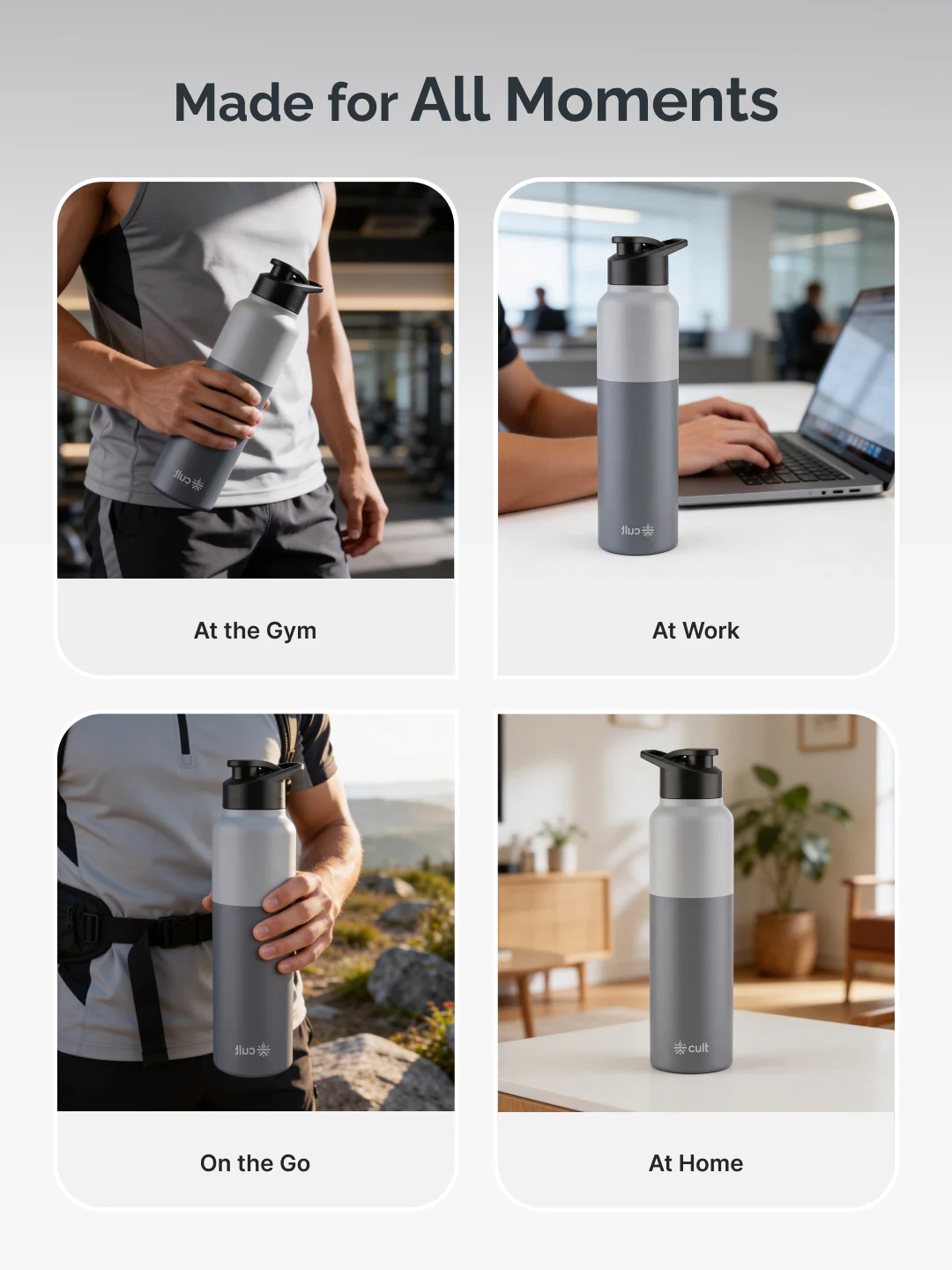 cult Steel Bottle 1Ltr With Sports Cap Dual Grey - Image 6
