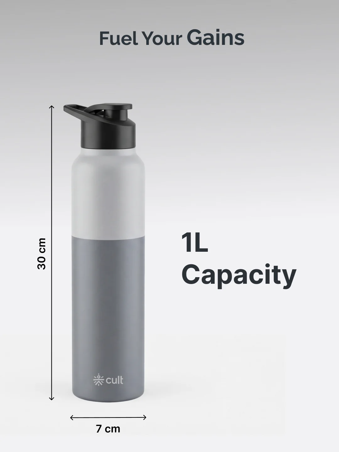 cult Steel Bottle 1Ltr With Sports Cap Dual Grey - Image 7