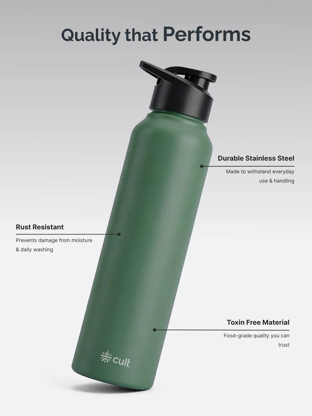 cult Steel Bottle 1Ltr With Sports Cap Green - Image 4