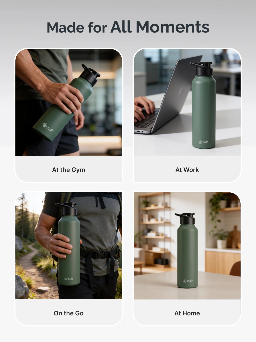 cult Steel Bottle 1Ltr With Sports Cap Green - Image 6