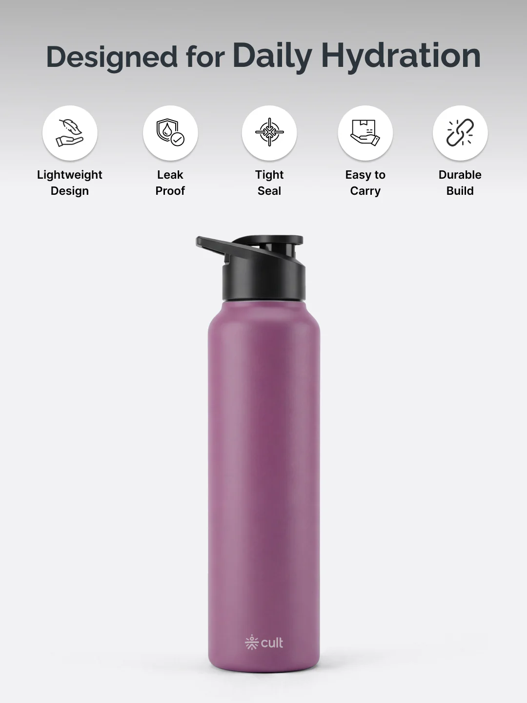 cult Steel Bottle 1Ltr With Sports Cap Purple - Image 3