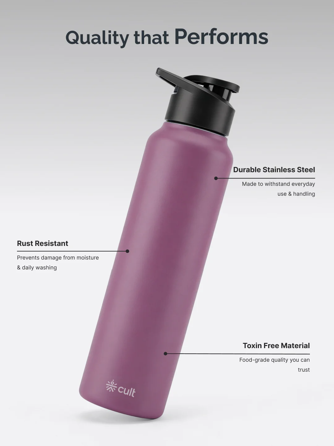 cult Steel Bottle 1Ltr With Sports Cap Purple - Image 4