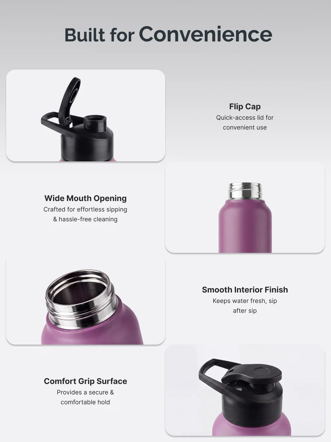 cult Steel Bottle 1Ltr With Sports Cap Purple - Image 5