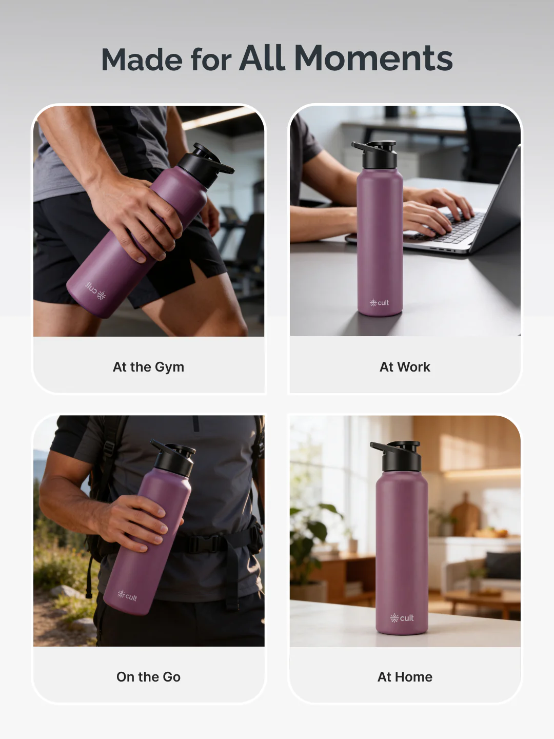 cult Steel Bottle 1Ltr With Sports Cap Purple - Image 6