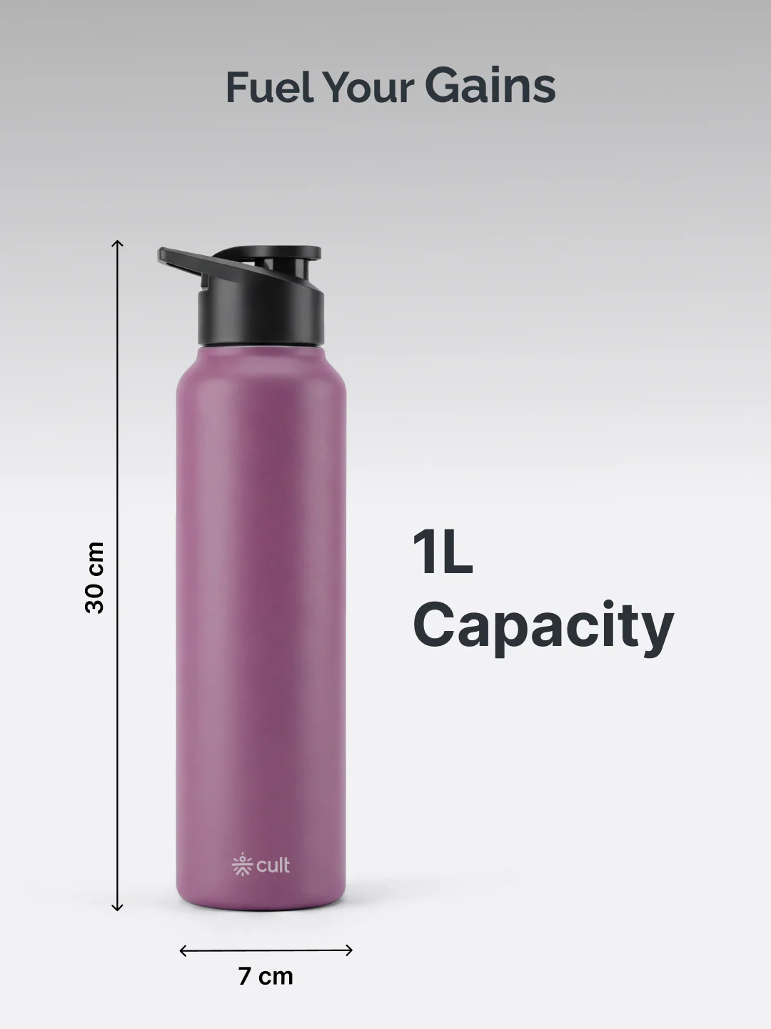 cult Steel Bottle 1Ltr With Sports Cap Purple - Image 7