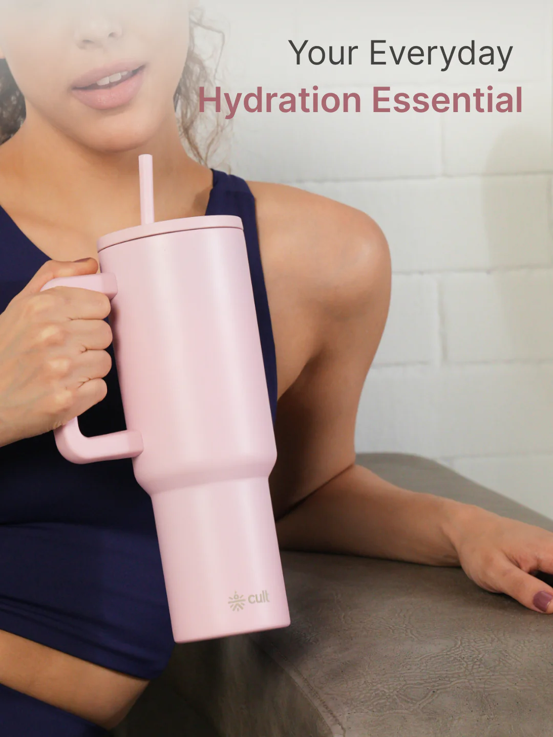 cult Steel Tumbler Double Vaccum Insulated for Hot and Cold 1200 ml Unisex Pink with Straw - Image 2