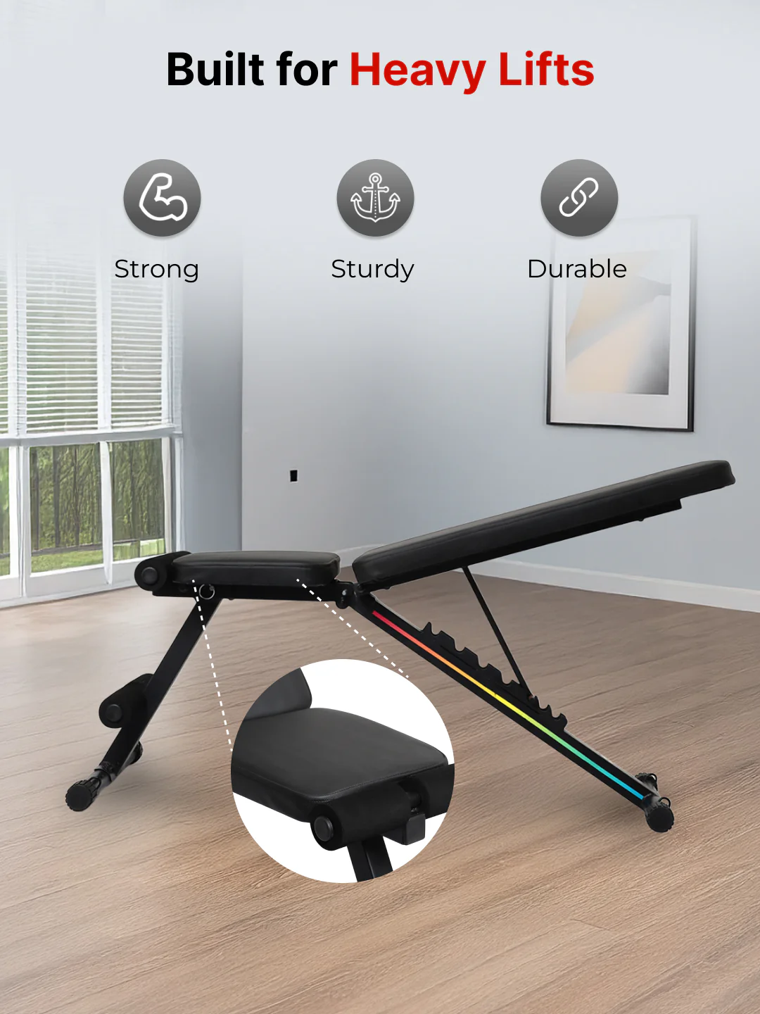 Cult Strivo Foldable Adjustable Workout Bench | 350Kg Max Weight | 8-Level Incline & Decline | High-Density Cushioning & Heavy-Duty Steel Frame Home Use Bench - Image 2