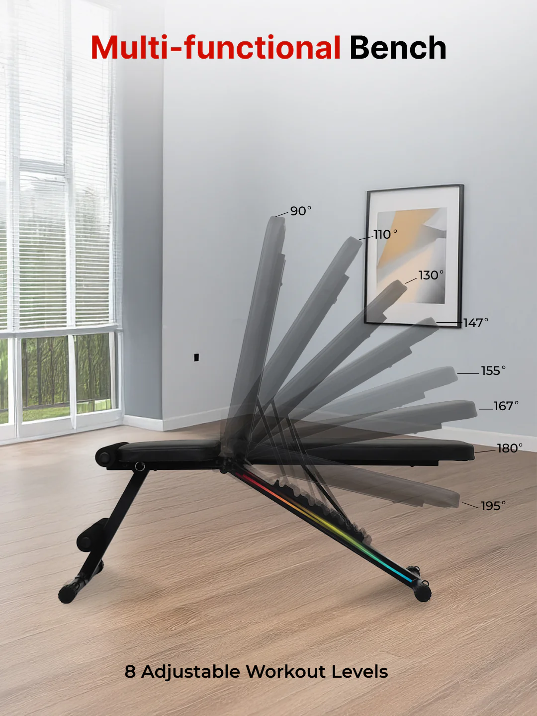 Cult Strivo Foldable Adjustable Workout Bench | 350Kg Max Weight | 8-Level Incline & Decline | High-Density Cushioning & Heavy-Duty Steel Frame Home Use Bench - Image 7