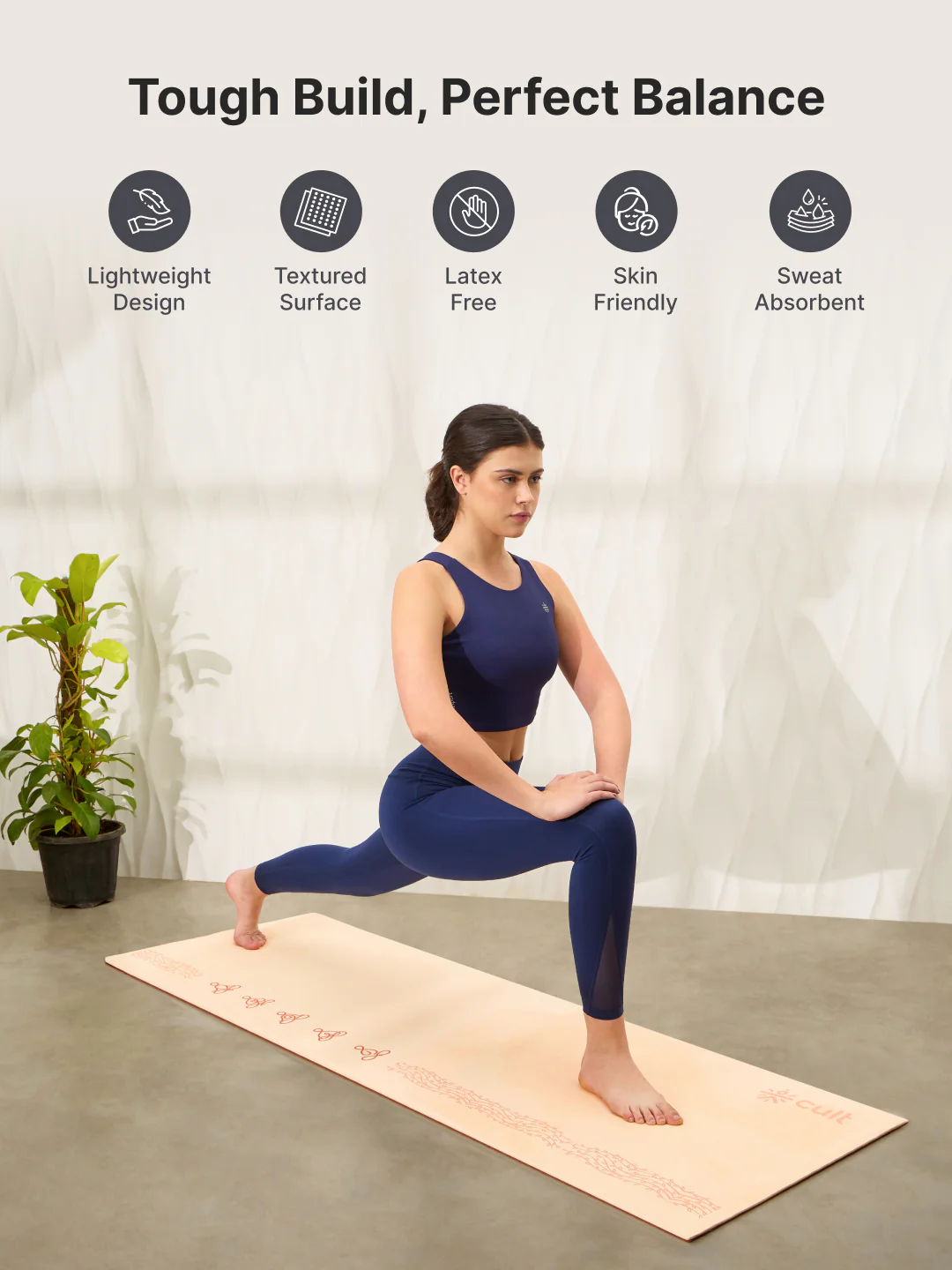 Cult TPE Yoga Mat 6mm with Carry Bag and Strap Non-Toxic Latex-Free; Anti-Slip; Extra-Thick Cushioning; Tear-Resistant; Travel Strap - Beige Pink - Image 4
