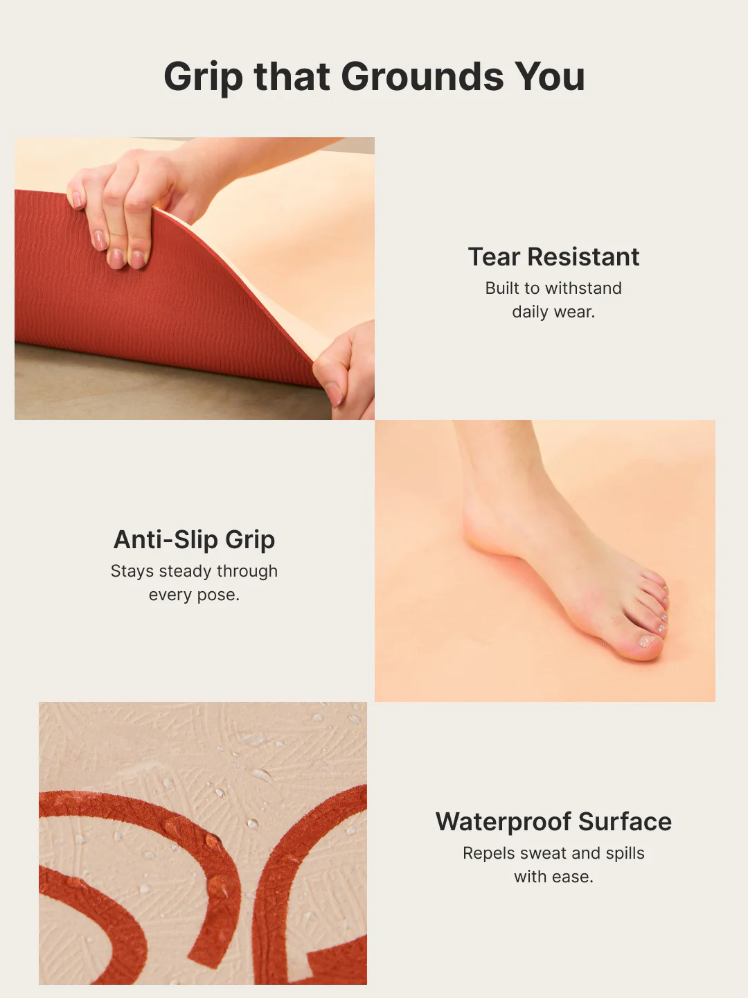 Cult TPE Yoga Mat 6mm with Carry Bag and Strap Non-Toxic Latex-Free; Anti-Slip; Extra-Thick Cushioning; Tear-Resistant; Travel Strap - Beige Pink - Image 5