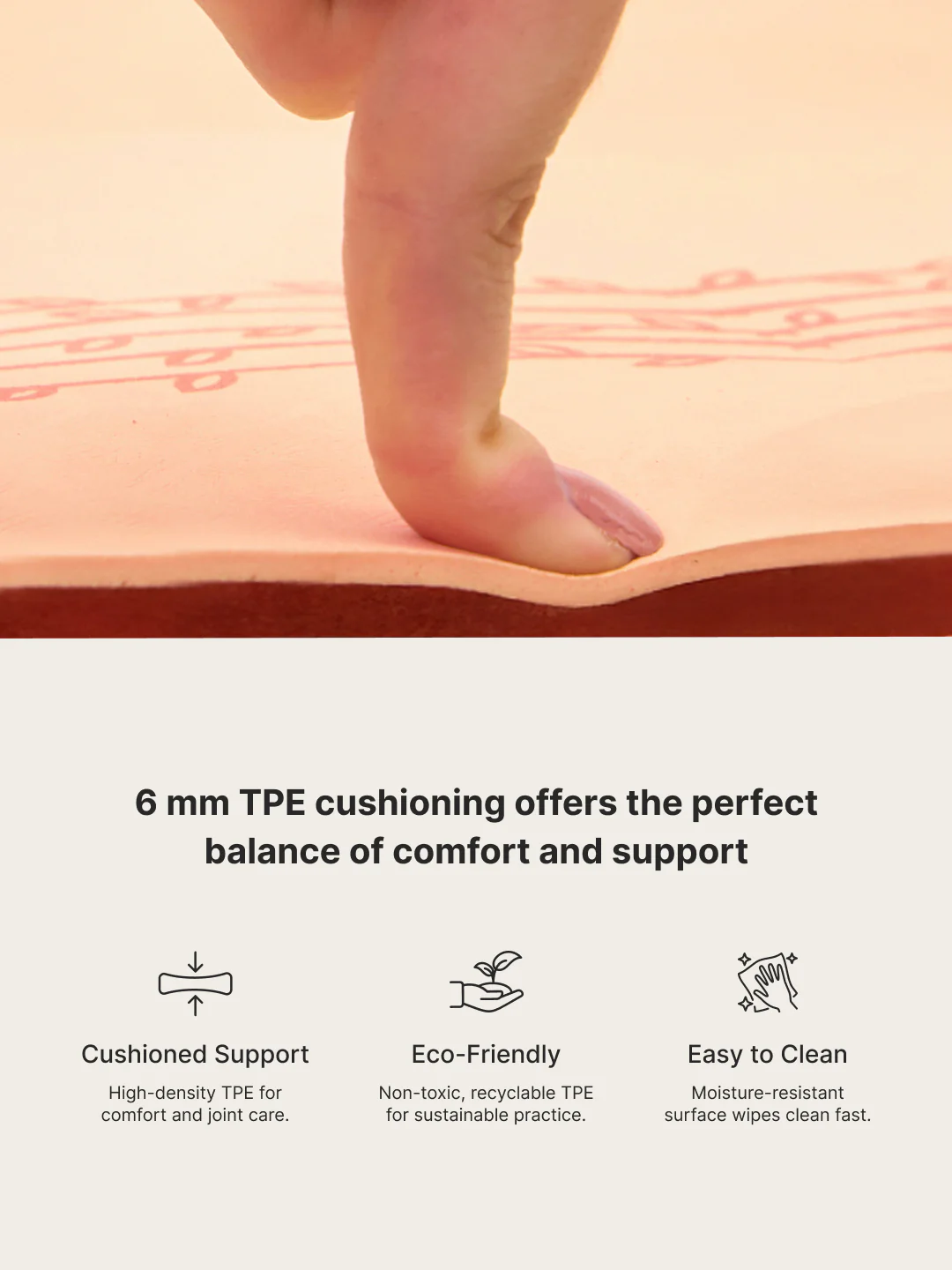Cult TPE Yoga Mat 6mm with Carry Bag and Strap Non-Toxic Latex-Free; Anti-Slip; Extra-Thick Cushioning; Tear-Resistant; Travel Strap - Beige Pink - Image 6