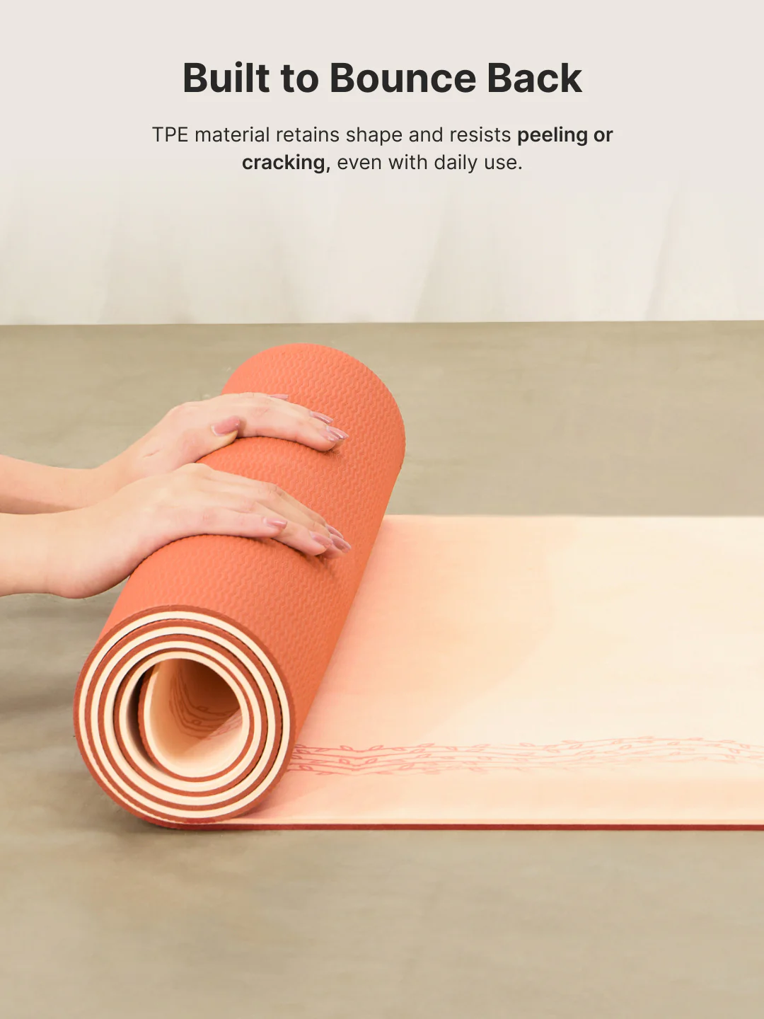 Cult TPE Yoga Mat 6mm with Carry Bag and Strap Non-Toxic Latex-Free; Anti-Slip; Extra-Thick Cushioning; Tear-Resistant; Travel Strap - Beige Pink - Image 7
