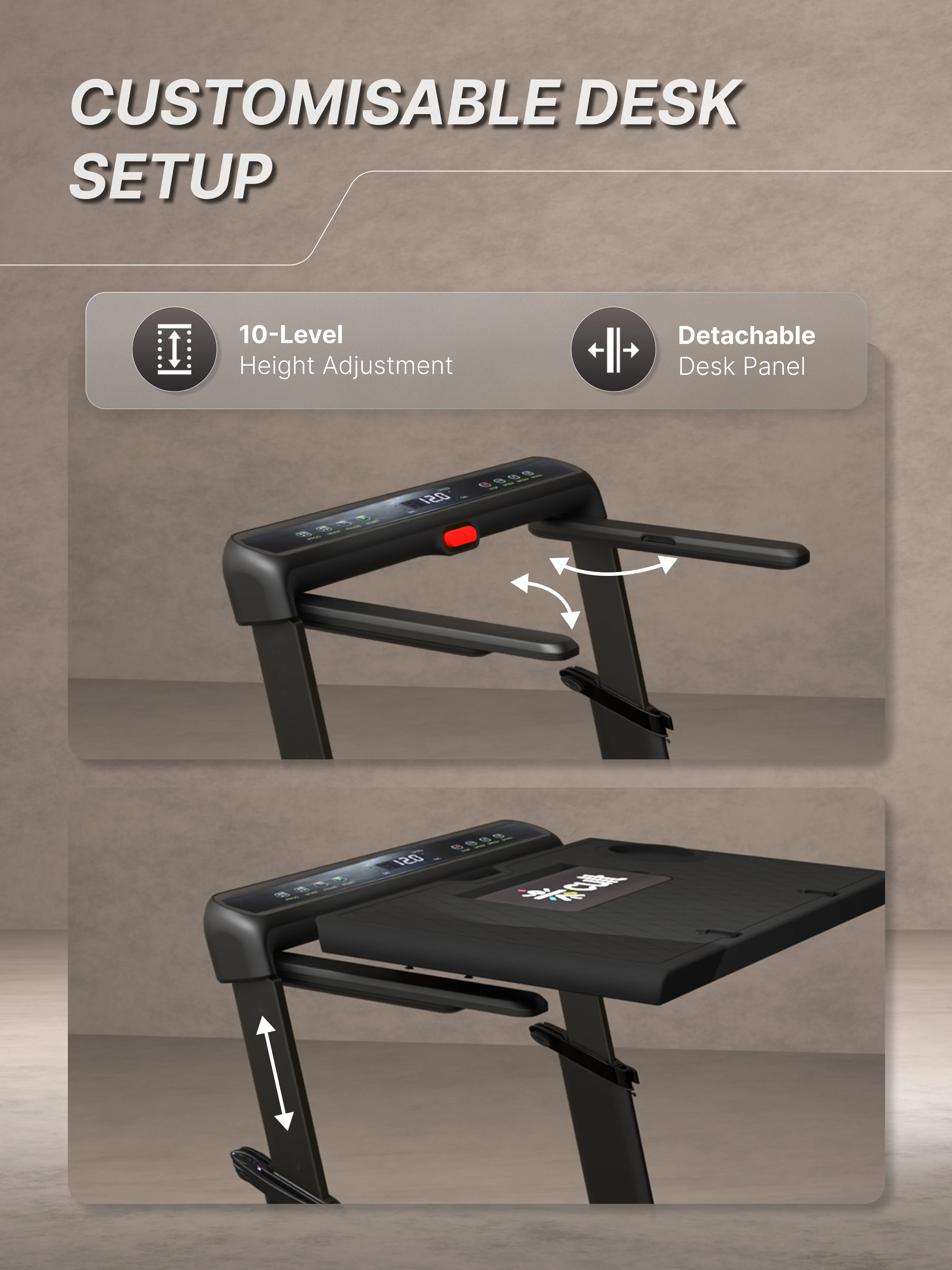 Cult Treadmill with Desk 5.5 HP Peak Motorized 3 in 1 Foldable Treadmill for Home Workout | Max User 120kg, Speed up to 12 km/hr with Adjustable & Detachable Desk with Tablet Holder (with 6 Months Extended Warranty) - Image 7