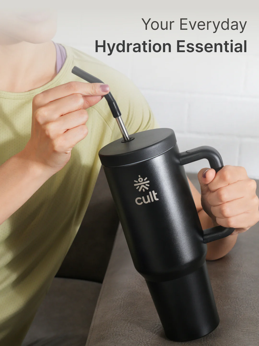 cult Tumbler 1200ML Steel Straw with Straw Cap and Cleaner Unisex Black - Image 2