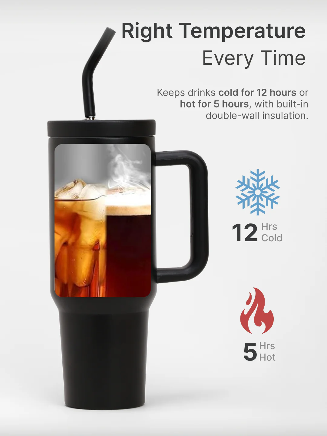 cult Tumbler 1200ML Steel Straw with Straw Cap and Cleaner Unisex Black - Image 5