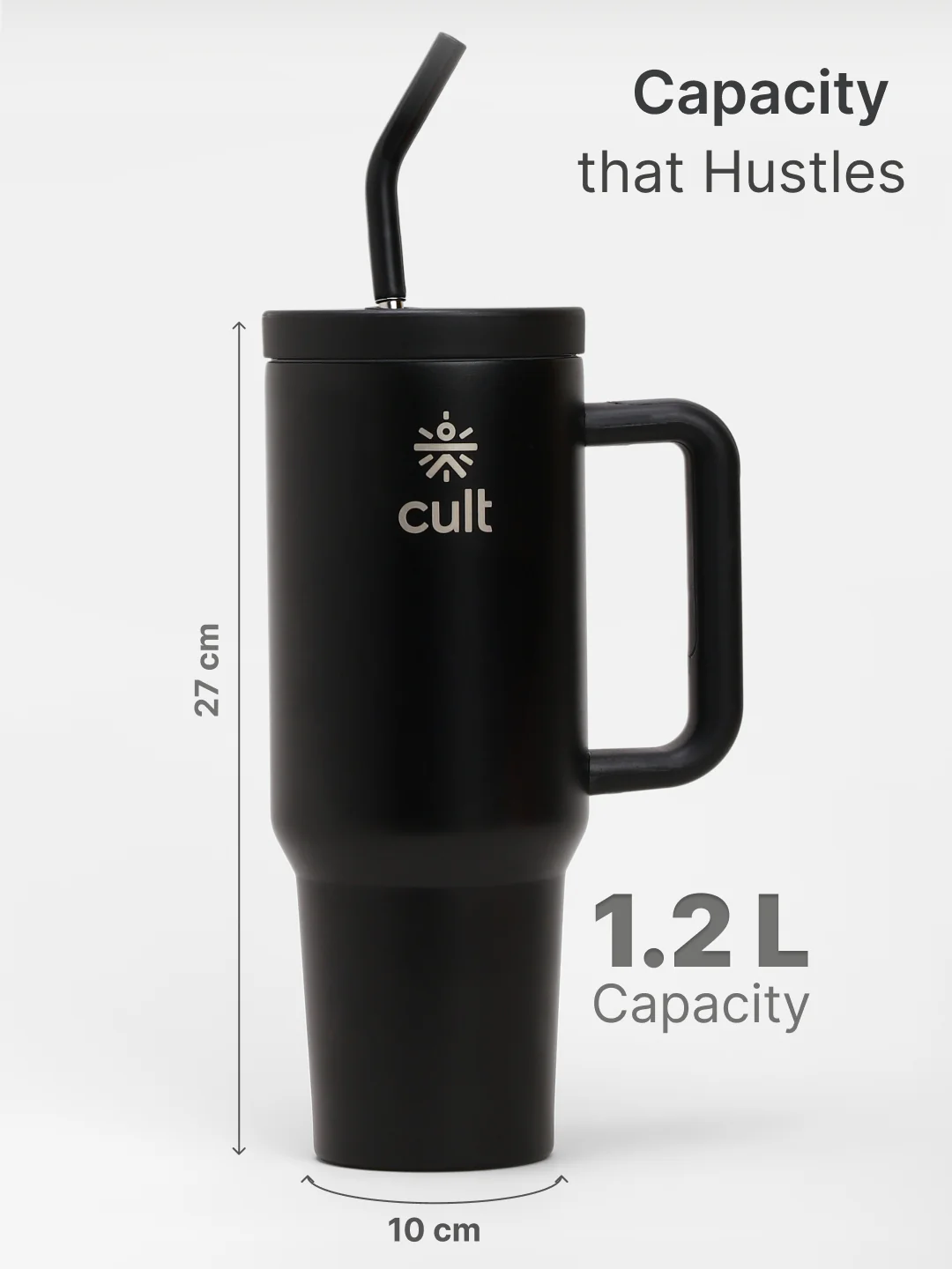cult Tumbler 1200ML Steel Straw with Straw Cap and Cleaner Unisex Black - Image 7