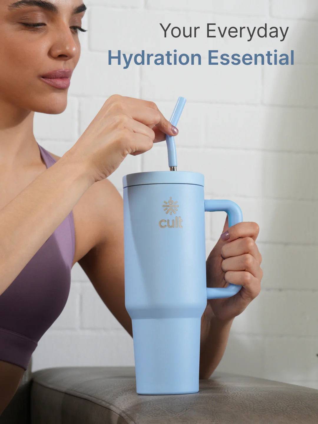 cult Tumbler 1200ML Steel Straw with Straw Cap and Cleaner Unisex Blue - Image 2