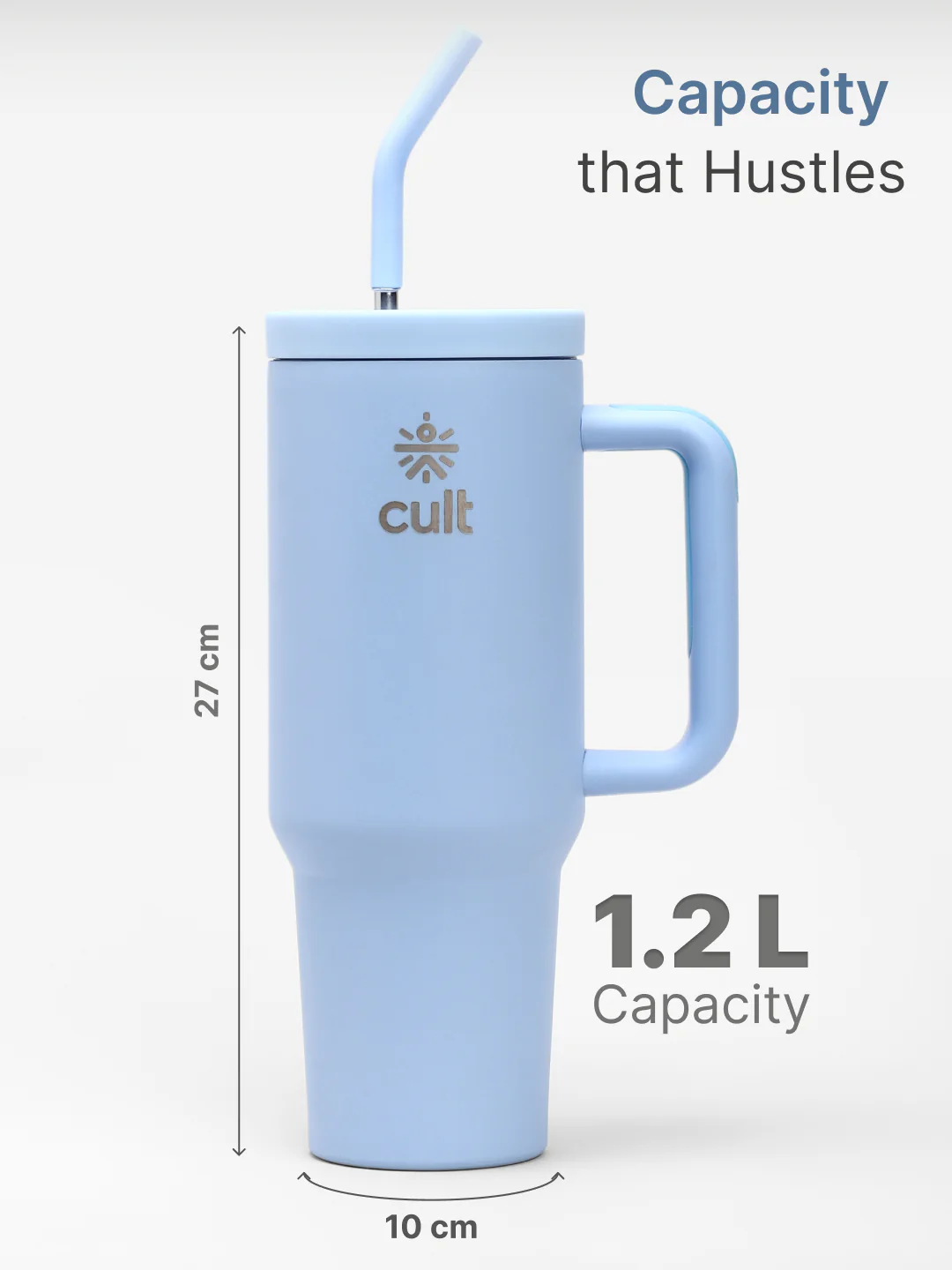 cult Tumbler 1200ML Steel Straw with Straw Cap and Cleaner Unisex Blue - Image 7