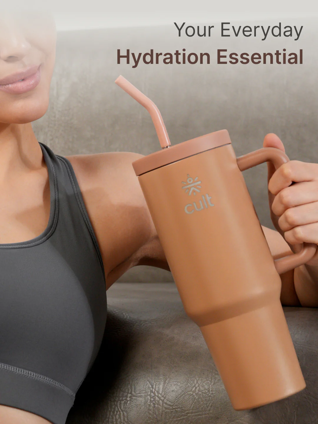 cult Tumbler 1200ML Steel Straw with Straw Cap and Cleaner Unisex Brown - Image 2