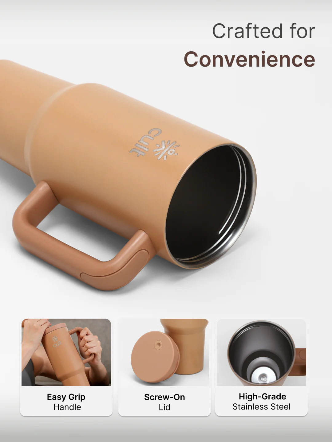 cult Tumbler 1200ML Steel Straw with Straw Cap and Cleaner Unisex Brown - Image 3