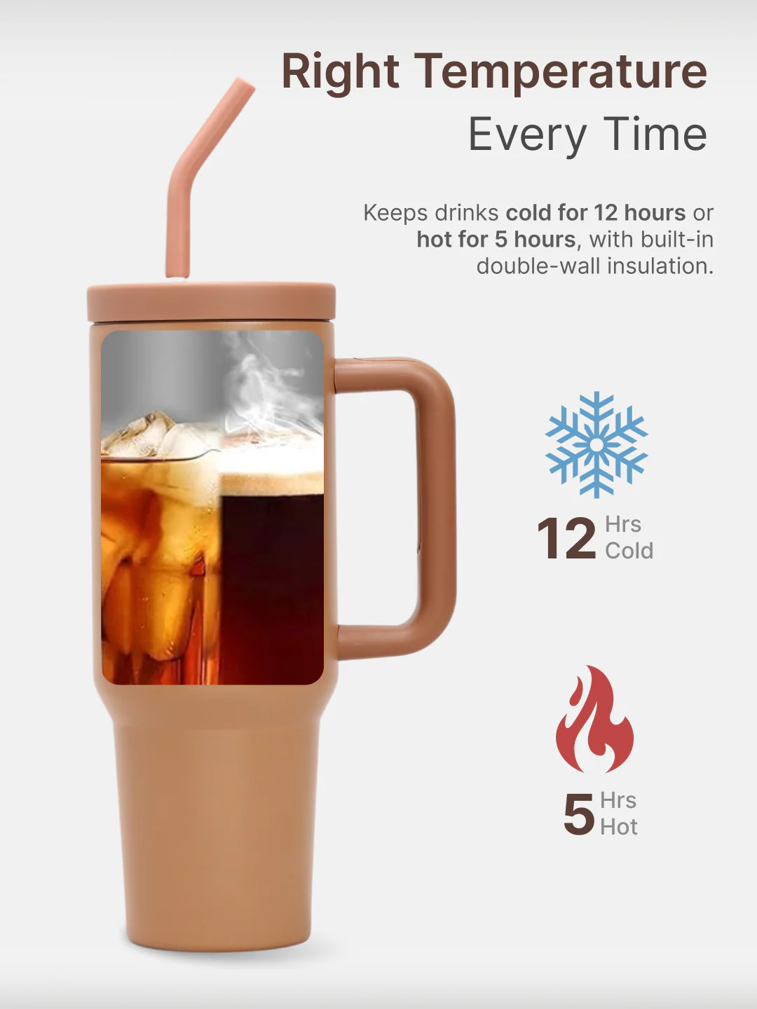 cult Tumbler 1200ML Steel Straw with Straw Cap and Cleaner Unisex Brown - Image 5