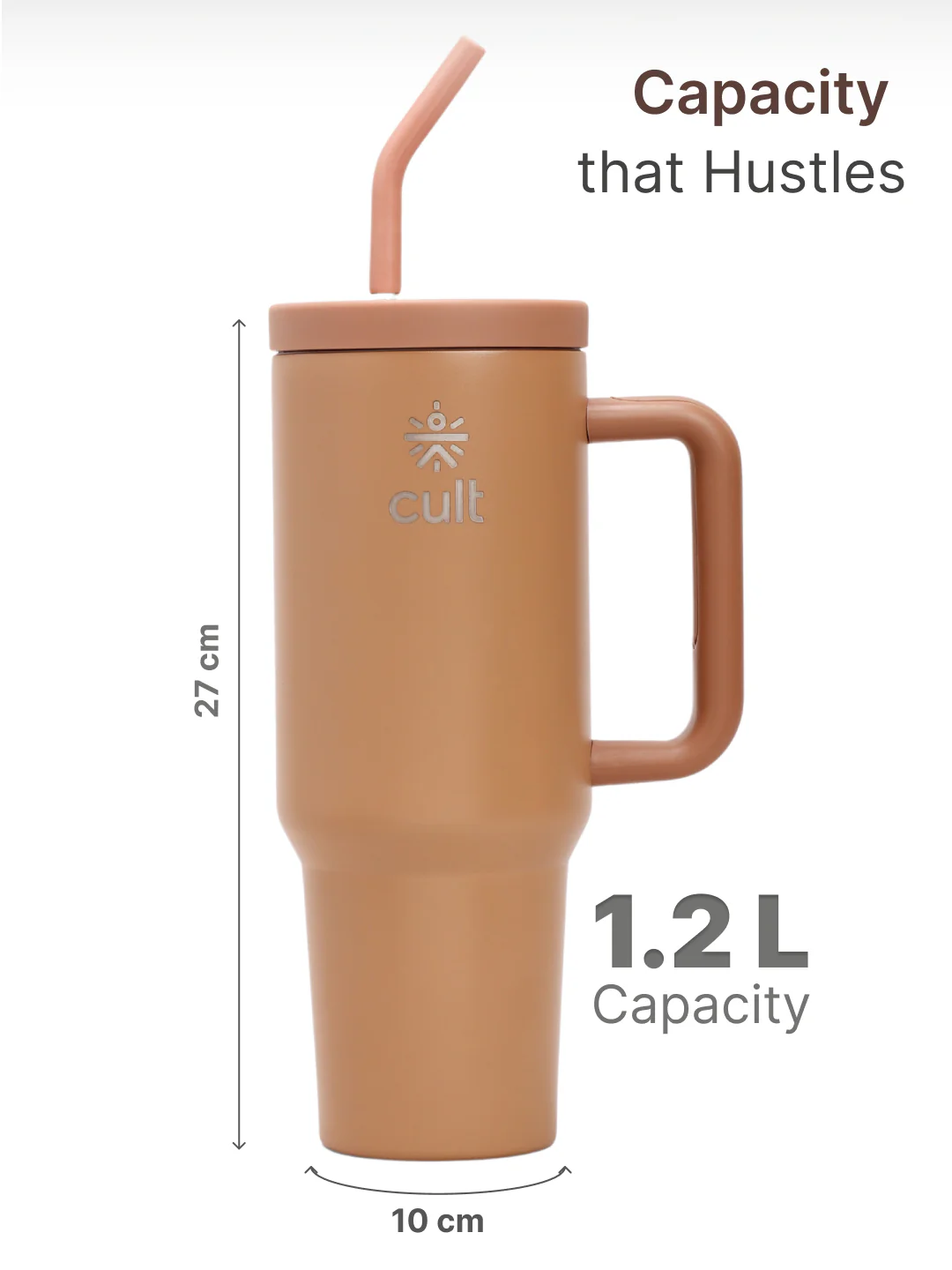 cult Tumbler 1200ML Steel Straw with Straw Cap and Cleaner Unisex Brown - Image 7