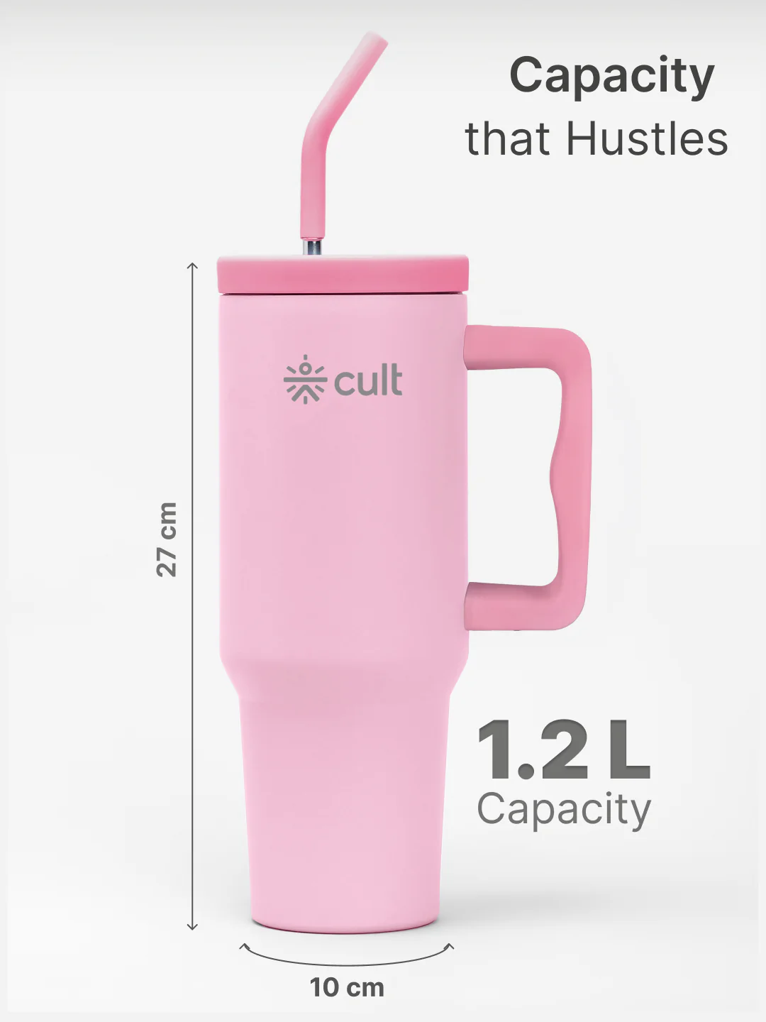 cult Tumbler 1200ML Steel Straw with Straw Cap and Cleaner Unisex Pink - Image 7