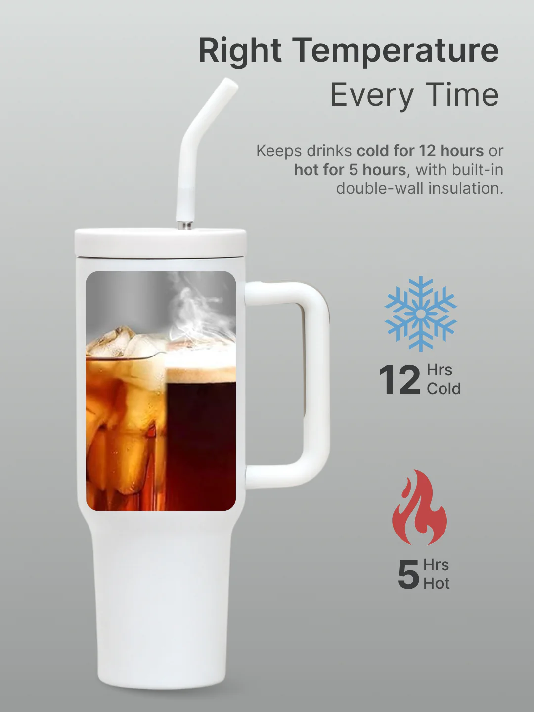 cult Tumbler 1200ML Steel Straw with Straw Cap and Cleaner Unisex White - Image 5