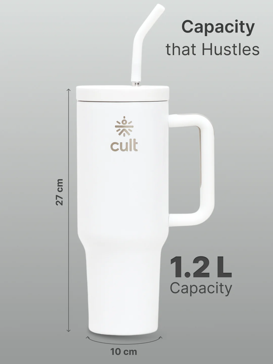 cult Tumbler 1200ML Steel Straw with Straw Cap and Cleaner Unisex White - Image 7