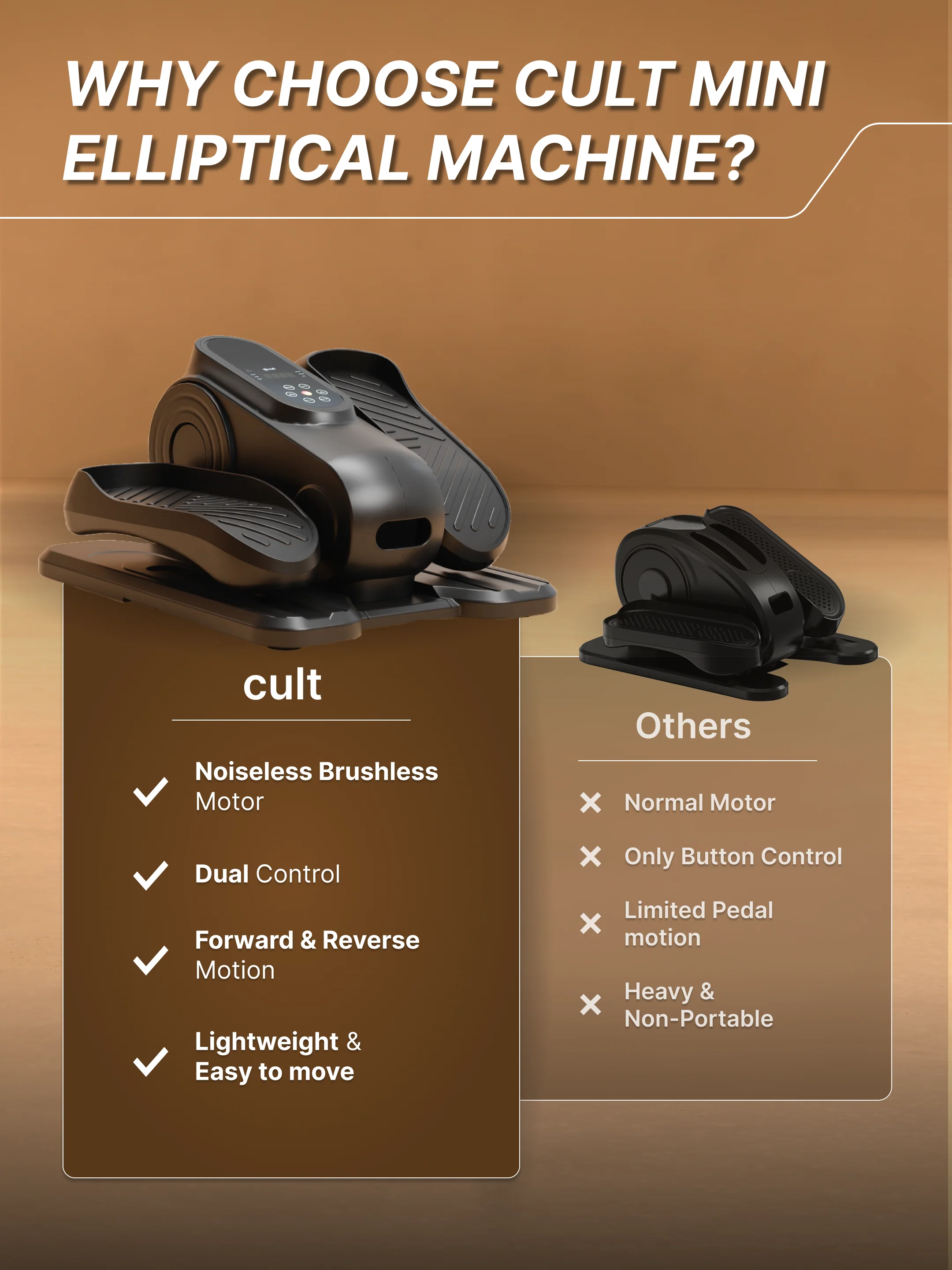 Cult Under Desk Mini Elliptical | Brushless Motor with Forward & Reverse Pedaling | 12 Adjustable Speeds & 3 workout Modes | Easy Home Workout | Suitable for Adult & Senior citizen | Joint Recovery & Improve strengthening (with 6 months extended warranty) - Image 10
