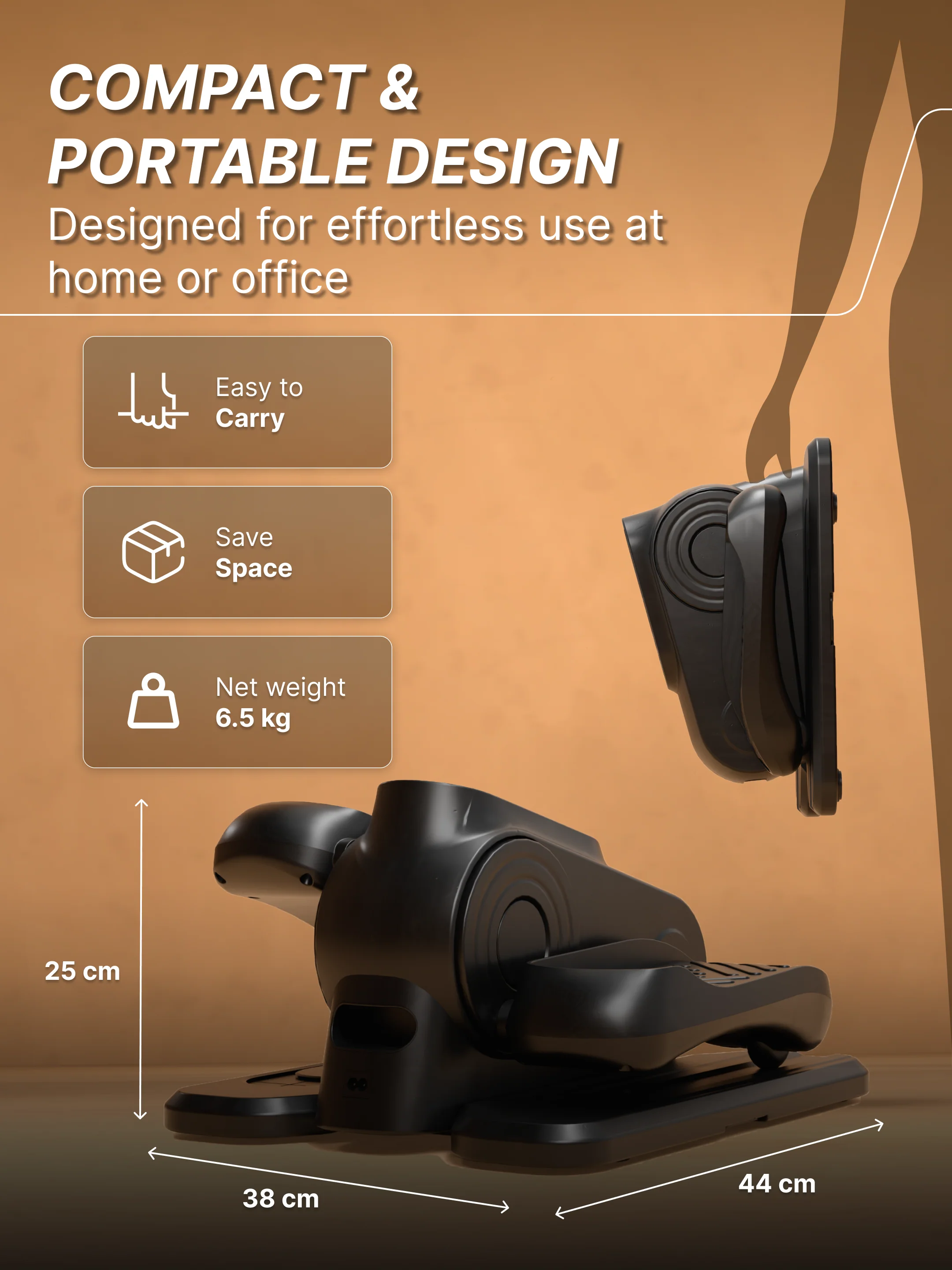 Cult Under Desk Mini Elliptical | Brushless Motor with Forward & Reverse Pedaling | 12 Adjustable Speeds & 3 workout Modes | Easy Home Workout | Suitable for Adult & Senior citizen | Joint Recovery & Improve strengthening (with 6 months extended warranty) - Image 9