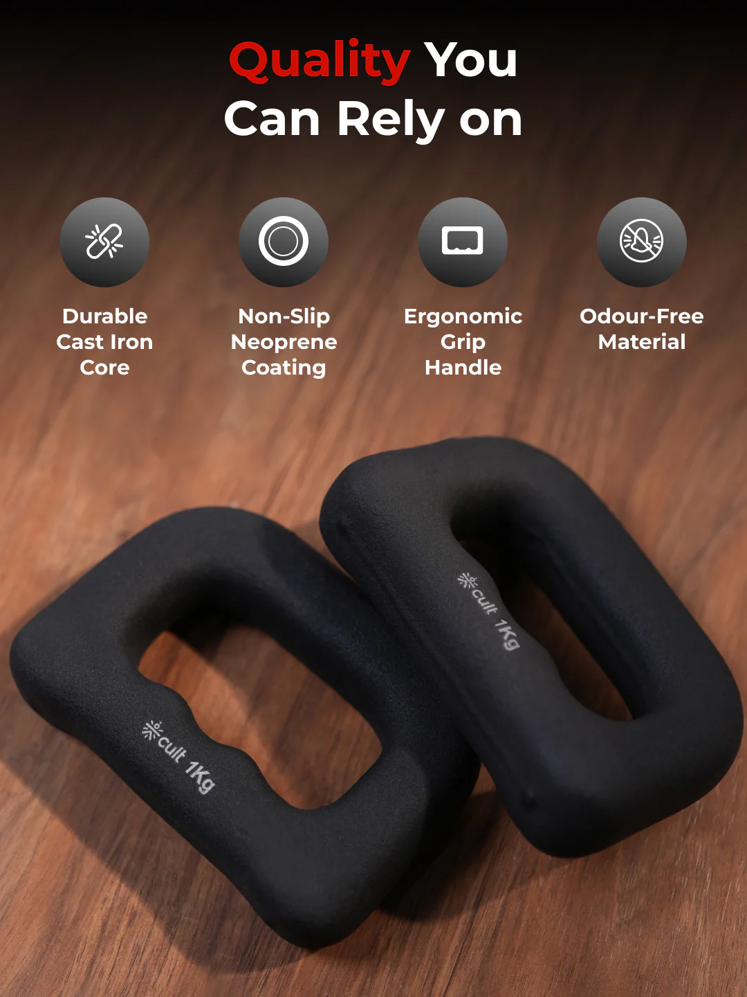 Cult UniFlex 1Kg x 2 Neoprene Hand Dumbbells | Anti-Slip Weights for Aerobics & Home Workouts - Image 4
