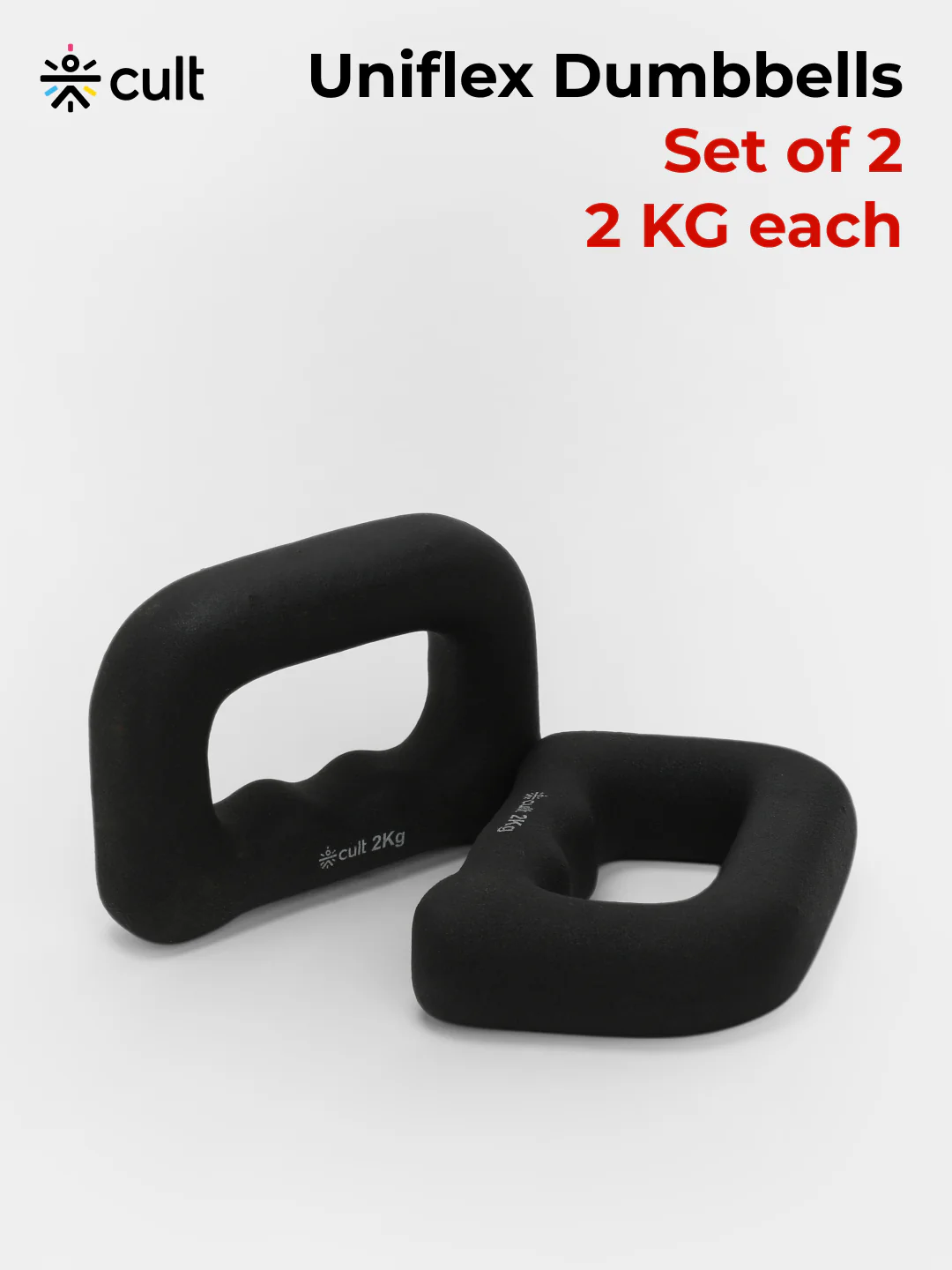 Cult UniFlex 2Kg x 2 Neoprene Hand Dumbbells | Anti-Slip Weights for Aerobics & Home Workouts - Image 2
