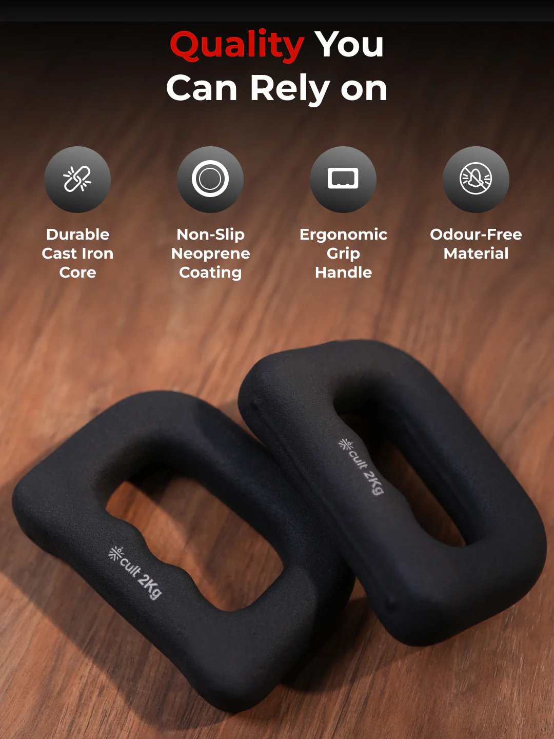 Cult UniFlex 2Kg x 2 Neoprene Hand Dumbbells | Anti-Slip Weights for Aerobics & Home Workouts - Image 4