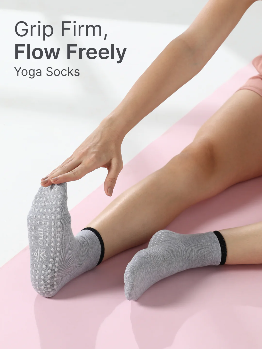 Yoga Anti-skid Ankle Length Pack of 2 Grey & Black Unisex Cotton Socks - Image 2